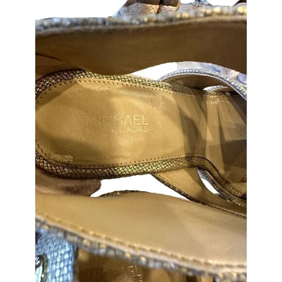 MICHAEL MICHAEL KORS Women's Damita Canvas Espadrille Wedge Gold Size 7.5 - Picture 3 of 14